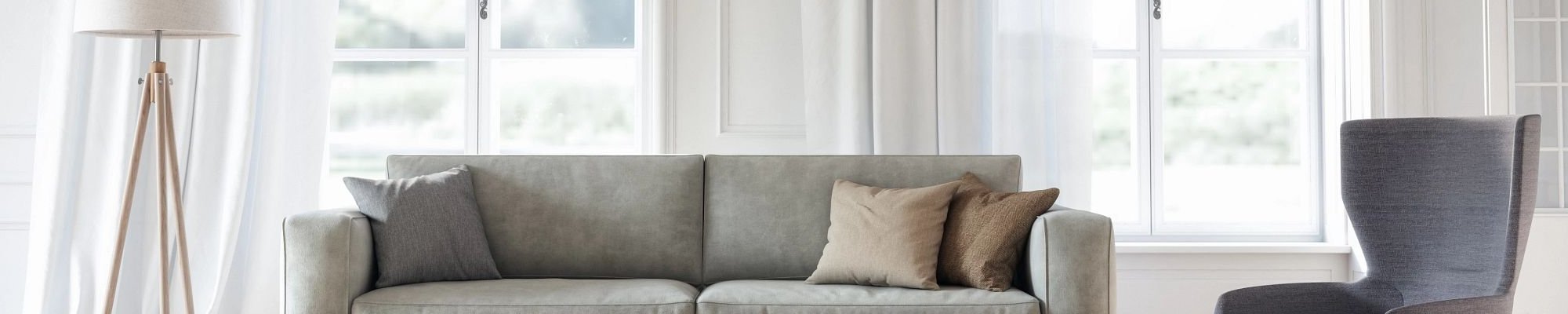 Living room with gray couch - Flooring Source in the Auburn, MA area