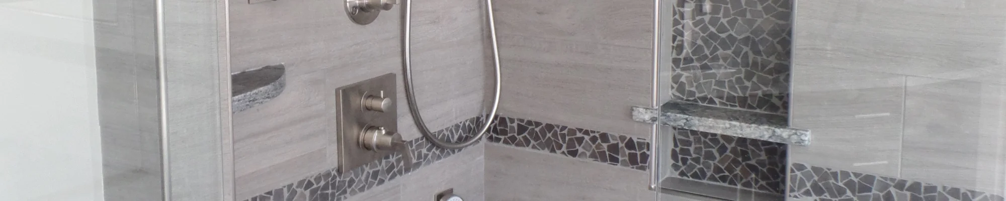Modern shower with tile walls