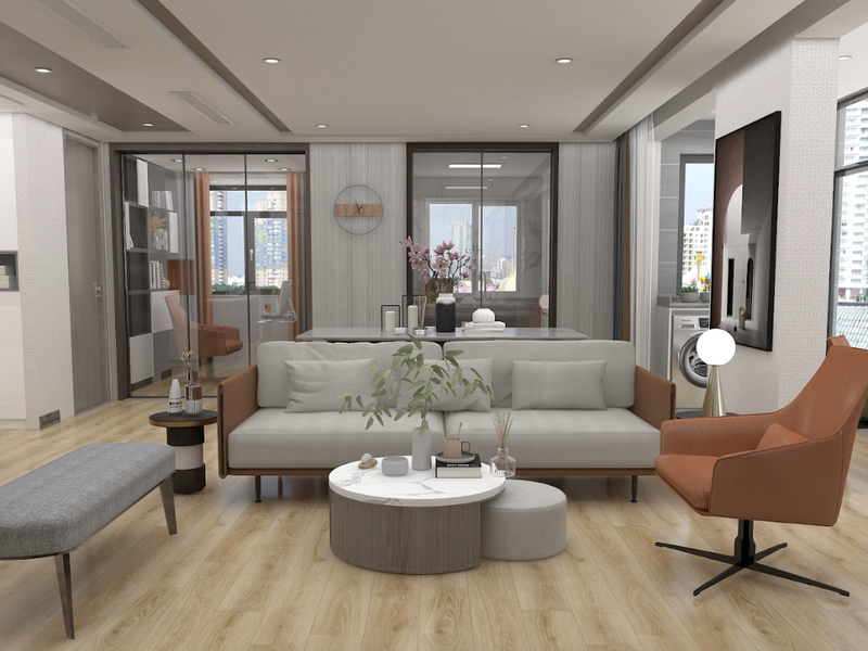 Living room with luxury vinyl flooring from Flooring Source in the Auburn, MA area